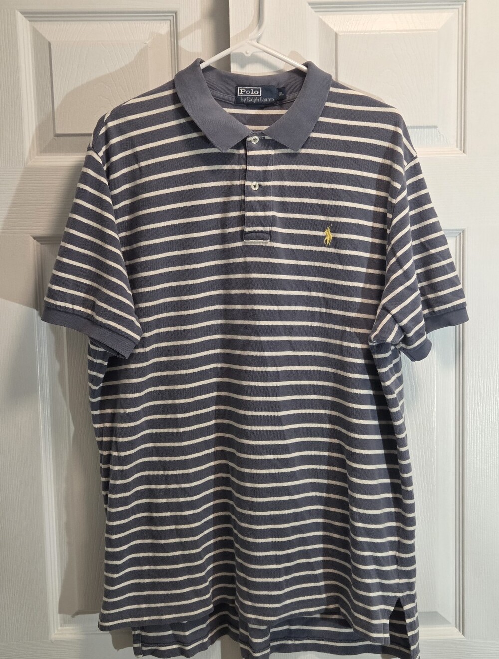 Ralph Lauren Blue & White Striped Polo with Yellow Logo Size XL